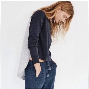 Madewell C0338 navy blue/ white  long sleeve Lagenlook mixer pullover sweater M